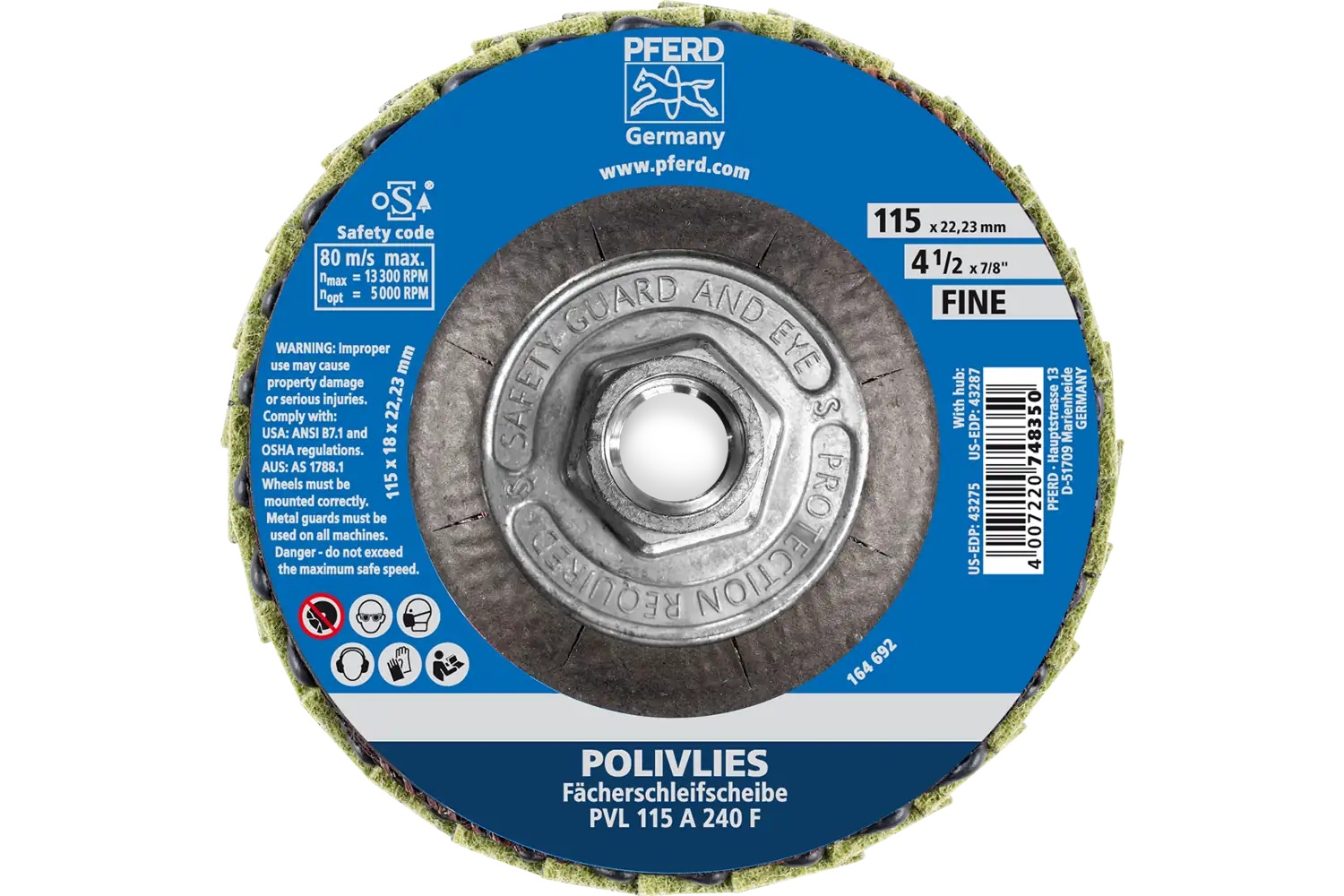 Picture of Pferd Polivlies® Non-Woven Flap Disc, 4-1/2" x 5/8-11, 240 Grit, Fine, Aluminum oxide